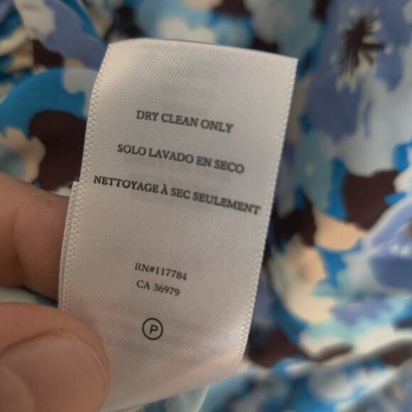 New Rails Lisa Ruched Floral Button Up Top Blouse Sz M Y2K 90s Retro Blue White - Picture 5 of 8